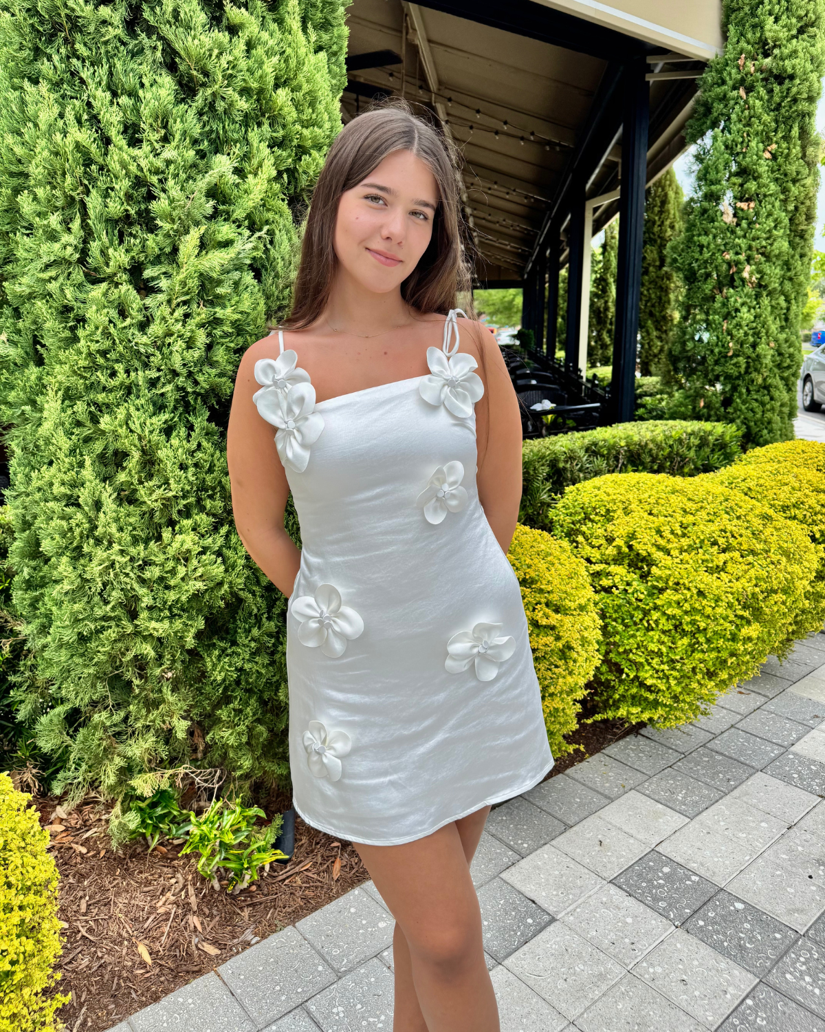 ASTR Cerelia 3D Floral Mini Dress | White
