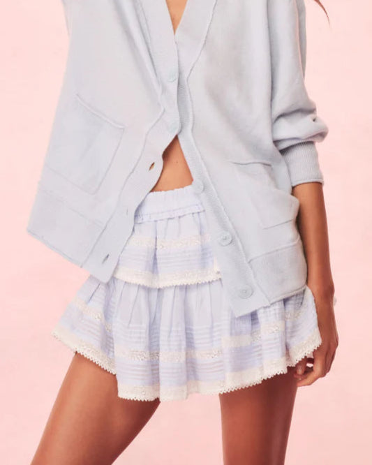 Love Shack Fancy Ruffle Mini Blue Lace-Trimmed Skirt | Baby Bluebell