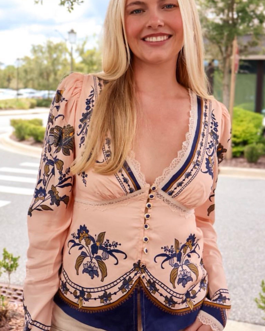 Farm Rio Liz Lace Buttoned Blouse