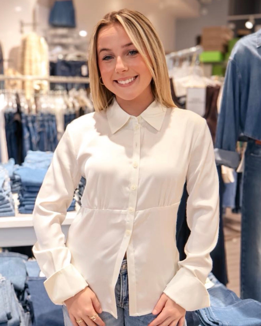 Good American Satin Femme Shirt | Chalk