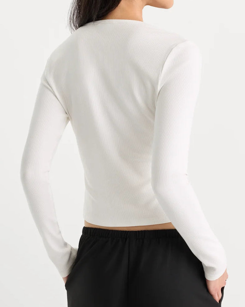 Good American The Rib V Neck Cardigan | Chalk