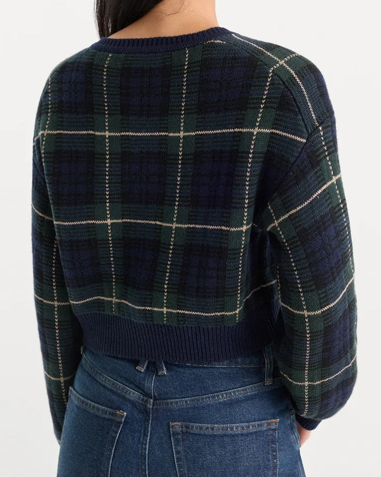 Good American Jacquard Cardigan | Forest Plaid