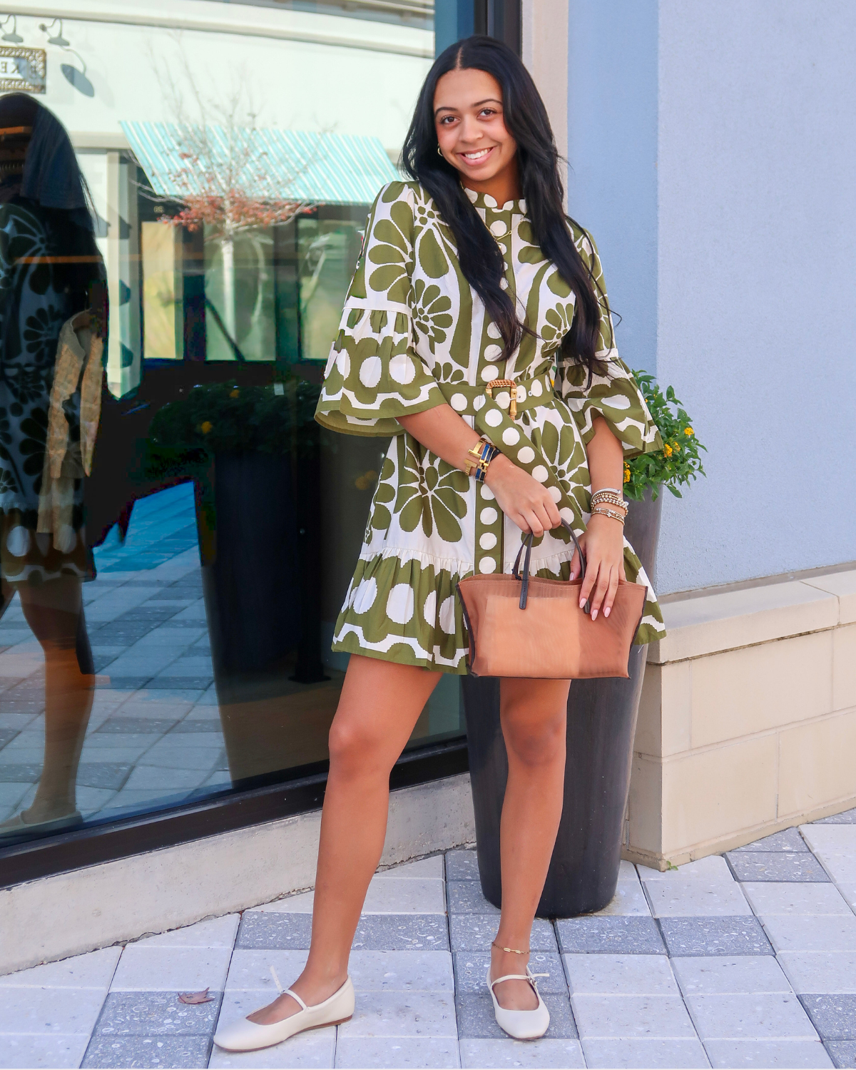 Farm Rio Green Palermo Belted Organic Cotton Mini Dress