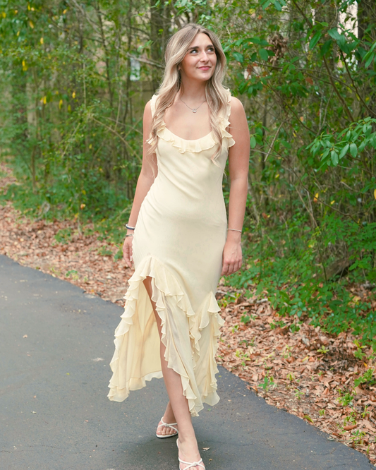 Love Shack Fancy Roseline Chiffon Ruffle Maxi Dress | Butter Lemon