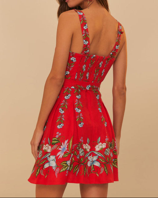 Farm Rio Red Sweet Bloom Bouquet Mini Dress