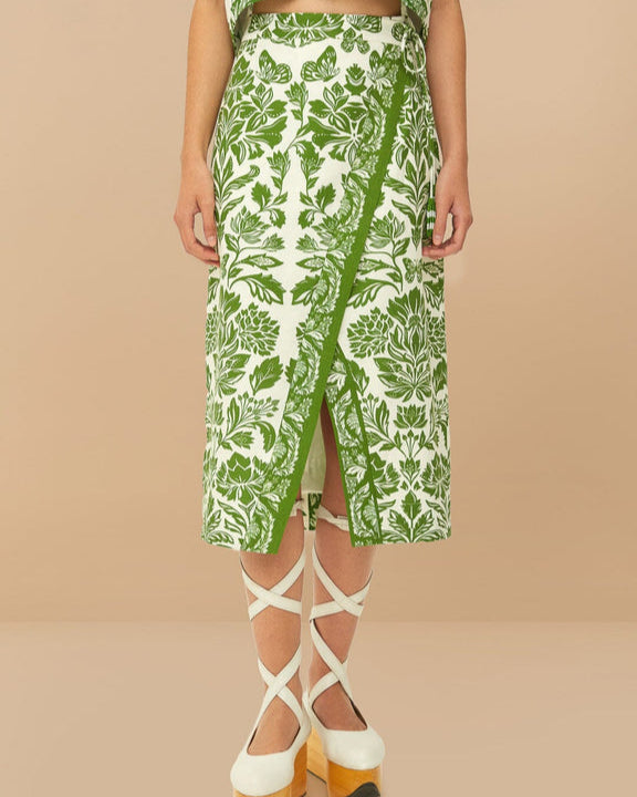 Farm Rio Green Delicate Tapestry Midi Skirt