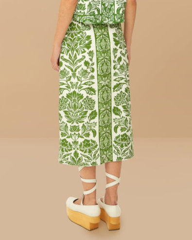 Farm Rio Green Delicate Tapestry Midi Skirt