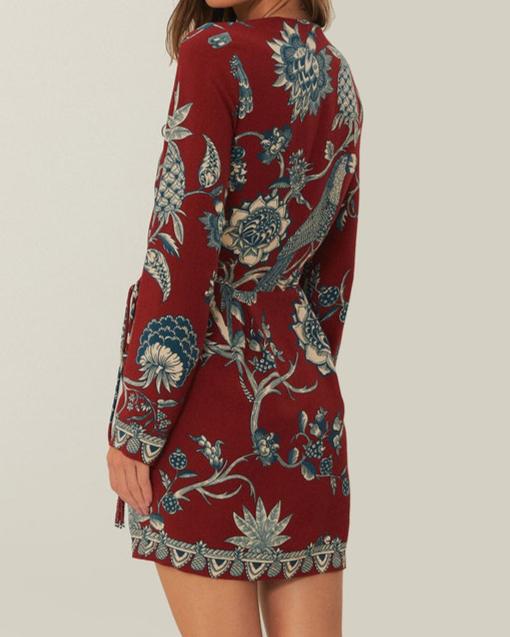 Farm Rio Red Tropical Landing Wrap Mini Dress