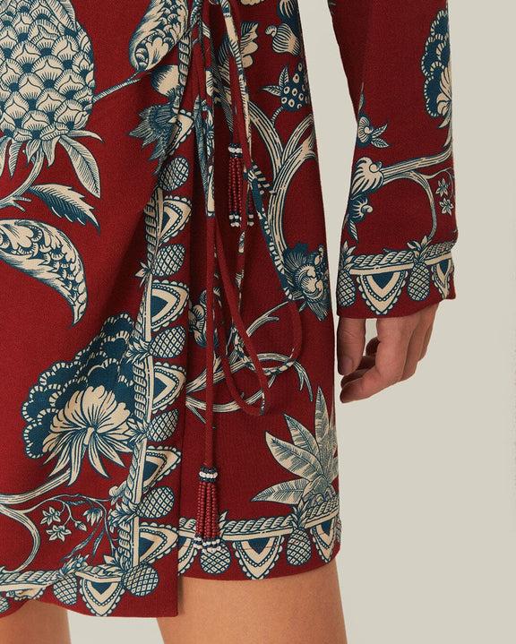 Farm Rio Red Tropical Landing Wrap Mini Dress