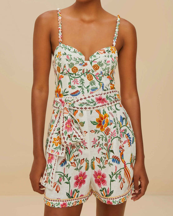 Farm Rio Off-White Delicate Forest Premium Linen Romper