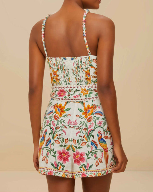 Farm Rio Off-White Delicate Forest Premium Linen Romper