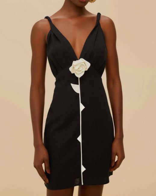 Farm Rio Black and White Rose Lenzing™ Ecovero™ Euroflax™ Mini Dress – Narcissus Gainesville