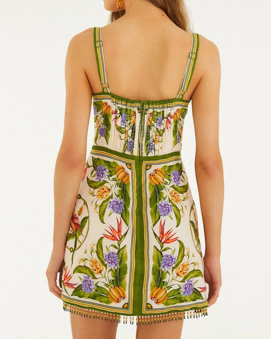 Farm Rio Sand Tropical Scarf Linen Sleeveless Mini Dress