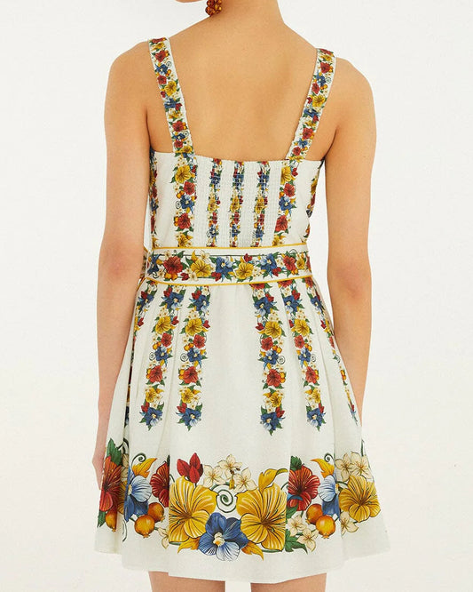 Farm Rio Off-White Tropi Belted Mini Dress