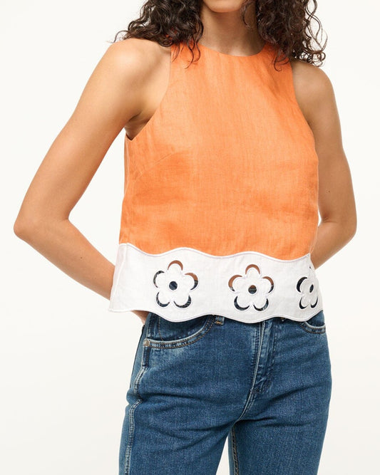 Staud Mika Linen Top | Apricot White