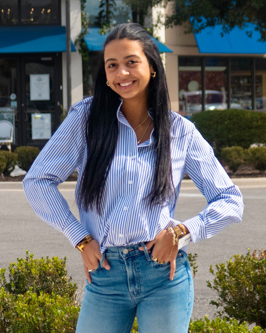 Sundays Stripe Aspyn Shirt | Navy Stripe