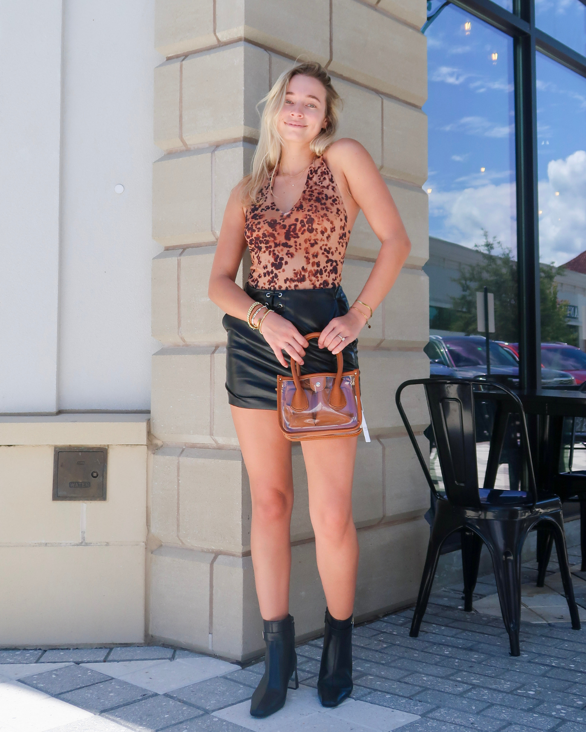 ASTR Nala Mesh Halter Bodysuit | Taupe Leopard Print