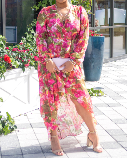 Hutch Sadey Dress | Olive/Multi Watercolor Vivid Orchids