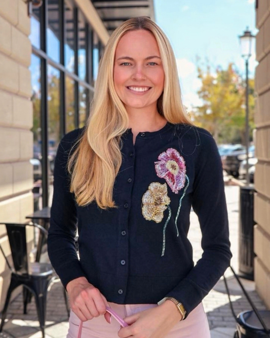 ASTR Alecia Beaded Floral Cardigan