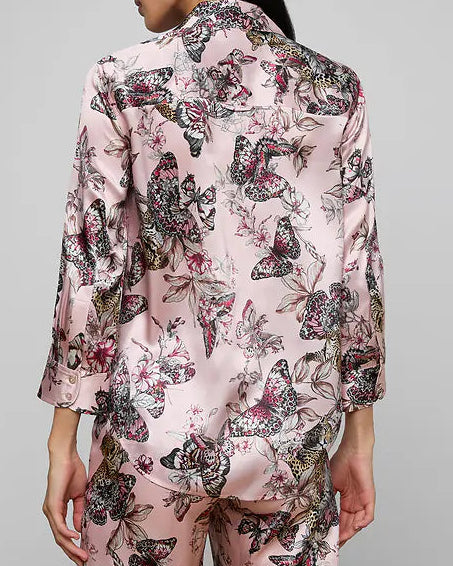 L'Agence Dani Silk Blouse | Nectar Pink Butterfly Jungle