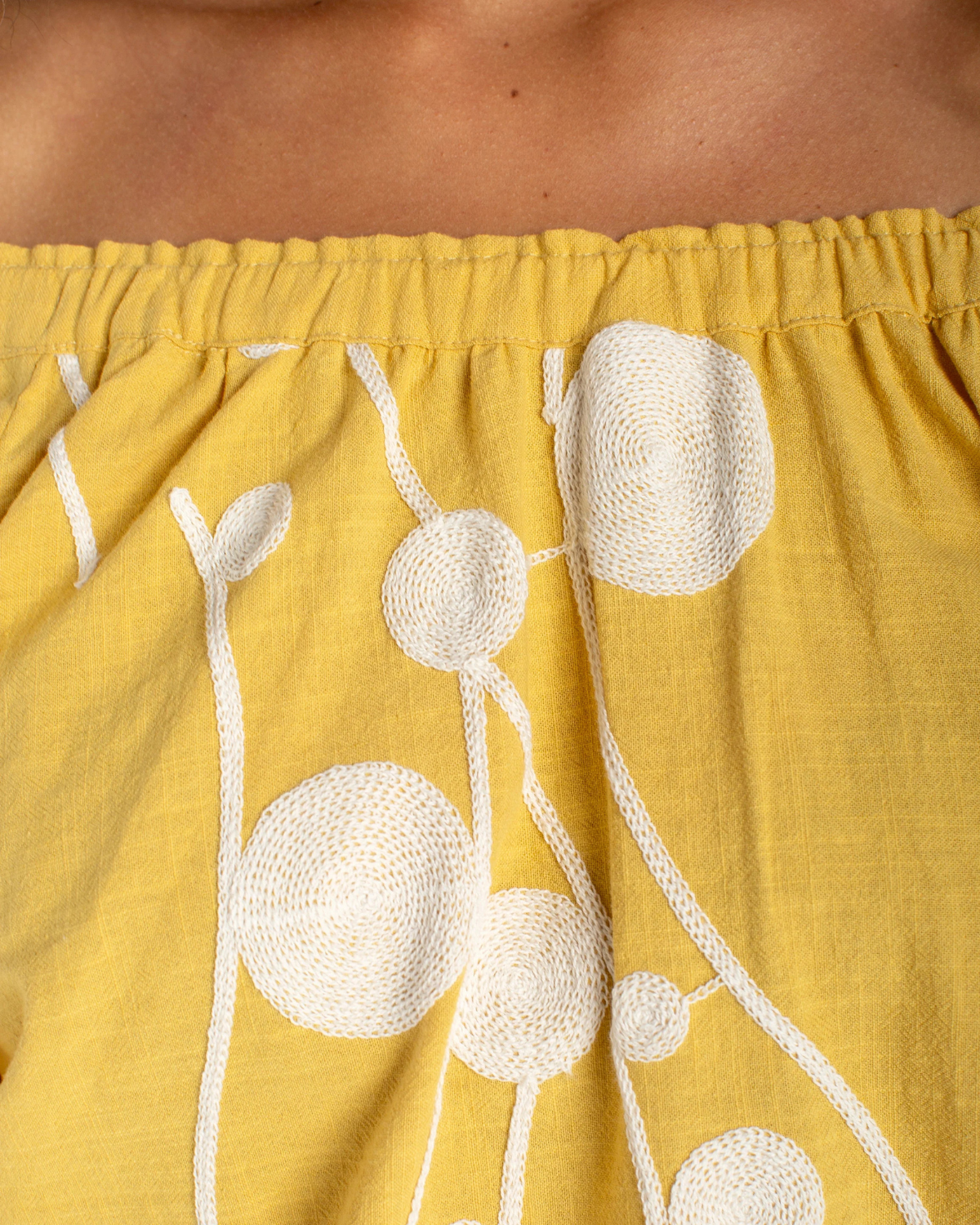 Liverpool 3/4 Sleeve Woven Top | Yellow Cream Embroidery