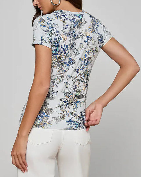 L'Agence Ressi Fitted Tee | Grey Multi Watercolor Butterfly