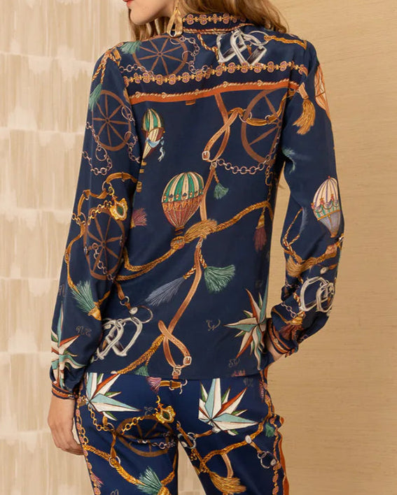 Hale Bob Cleo Silk Top | Navy