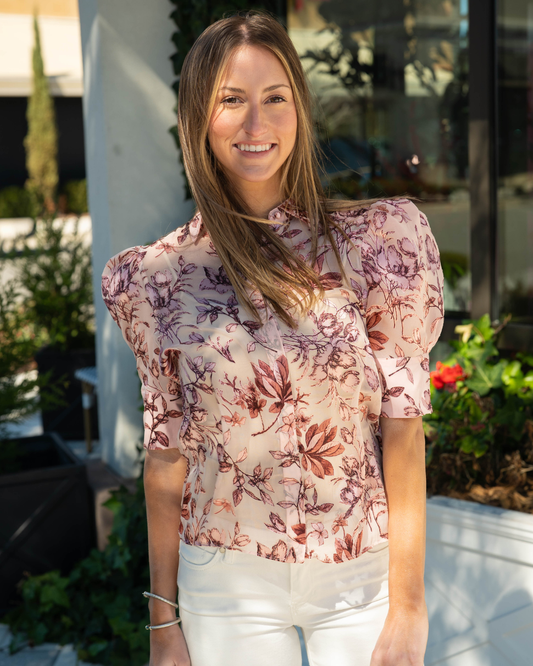 Alice + Olivia Willa Puff Sleeve Blouse | Mystic Garden English Rose