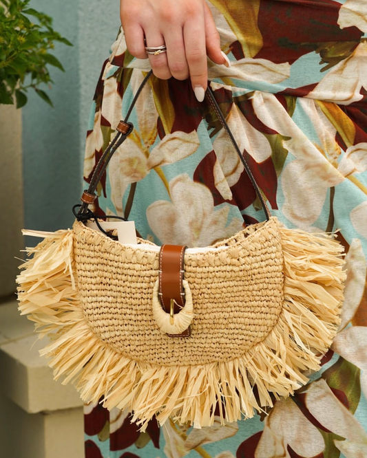 Staud Alana Raffia Fringe Shoulder Bag