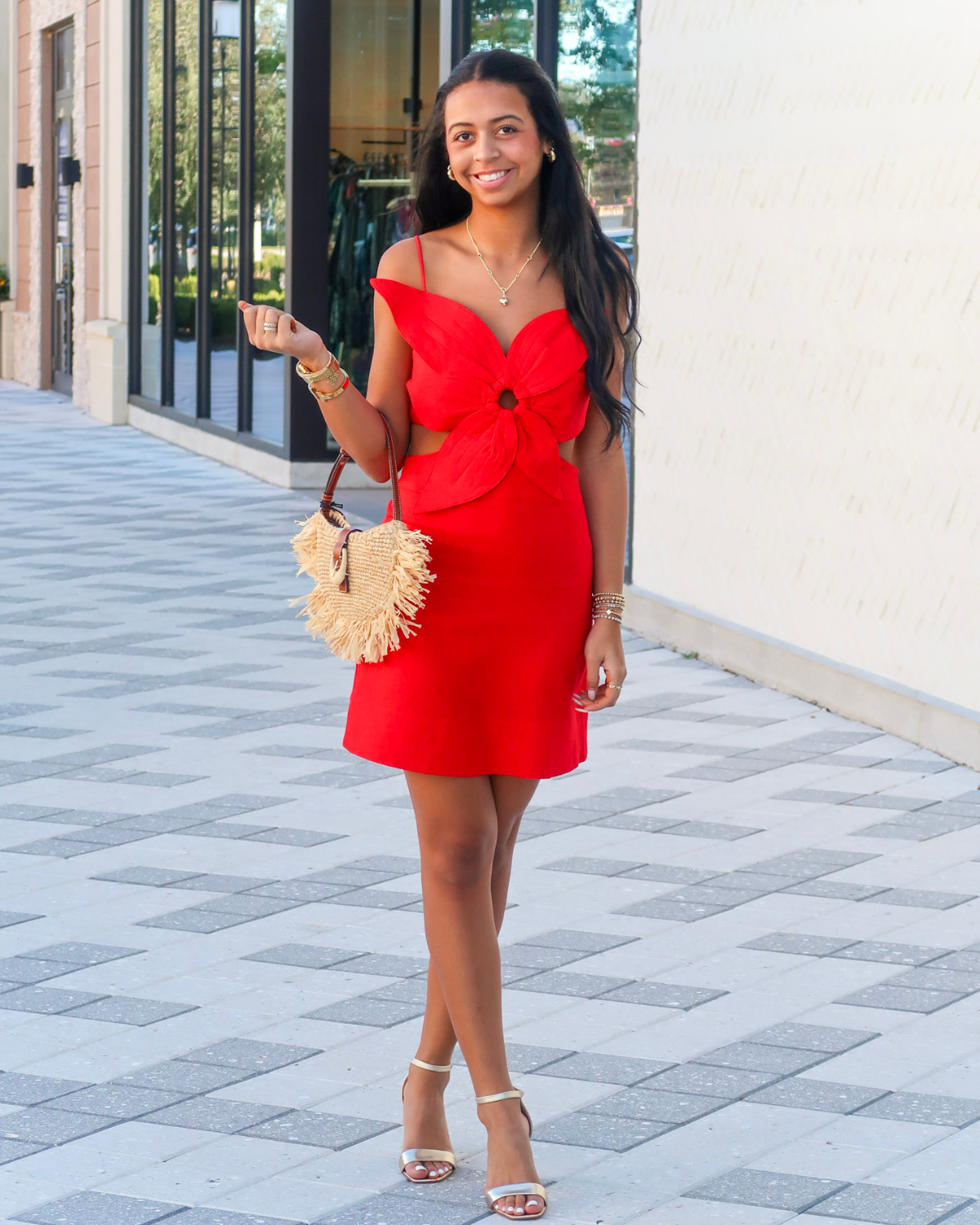 Farm Rio Red 3D Flower Mini Dress