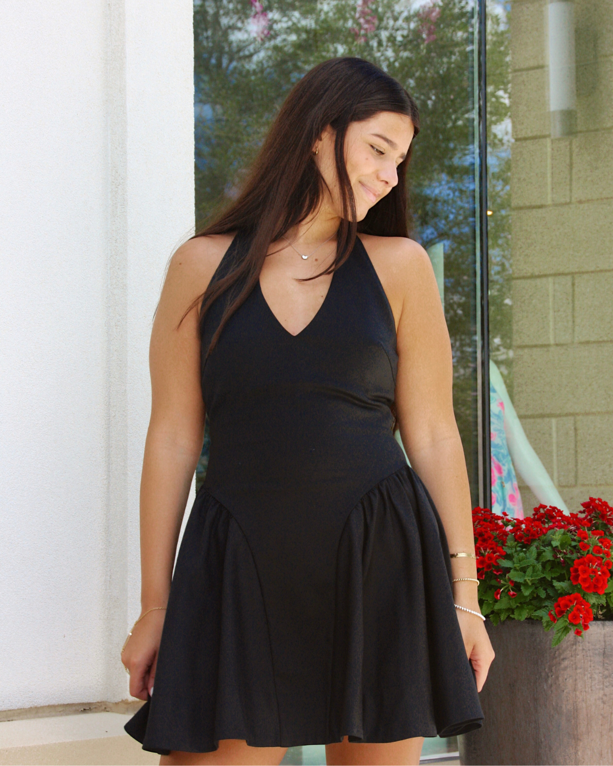ASTR Meana V-Neck Halter Mini Dress | Black