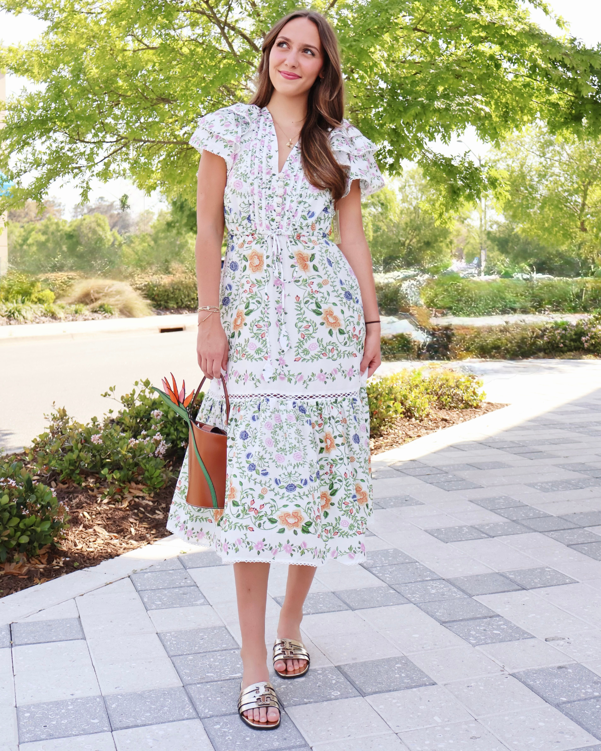Farm Rio Off-White Floral Lace Midi Dress