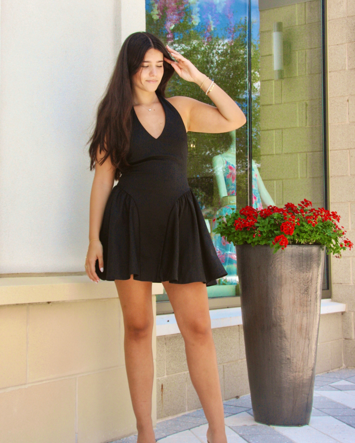 ASTR Meana V-Neck Halter Mini Dress | Black