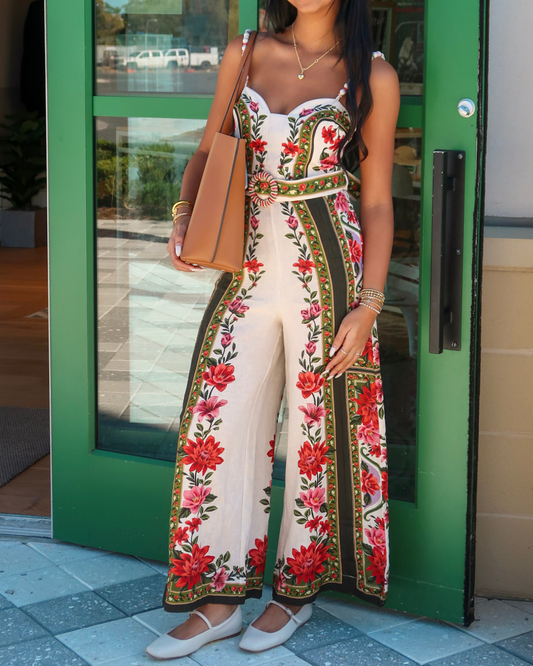 Farm Rio Sand Wonder Rio Sleeveless Premium Linen Wide-Leg Jumpsuit