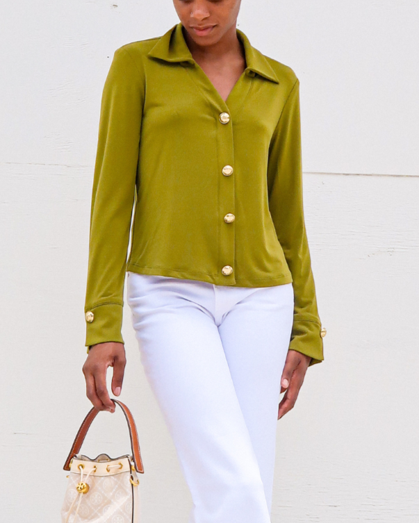 Joseph Ribkoff Moss Green Button Up Top
