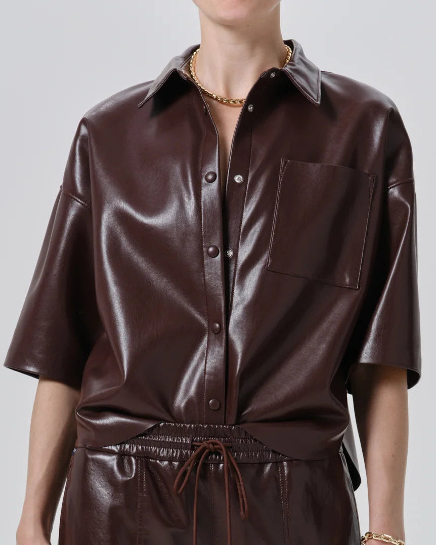 Citizens of Humanity Frances Cropped Cape Recycled Leather Button Up | Burgundy
