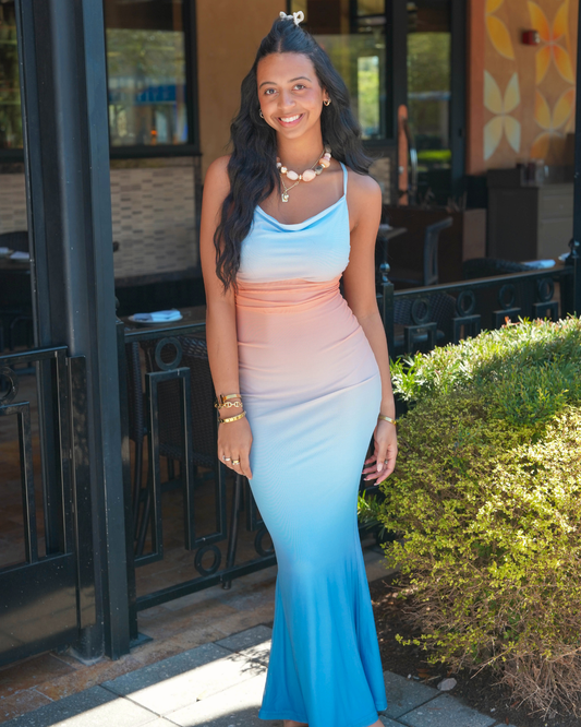 Mink Pink Solstice Ombre Mesh Maxi Dress