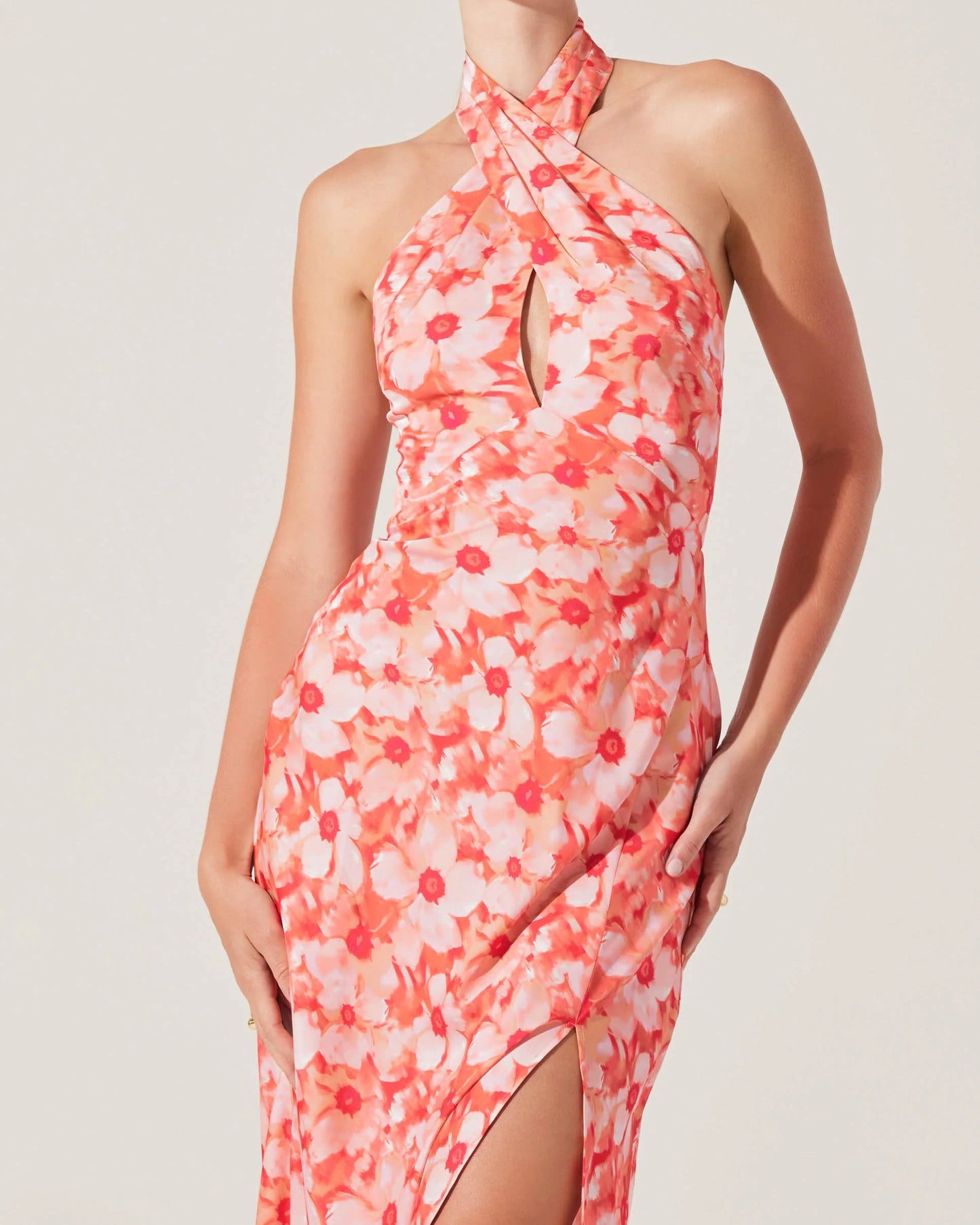 ASTR Marissa Floral Halter Neck Dress | Coral Floral