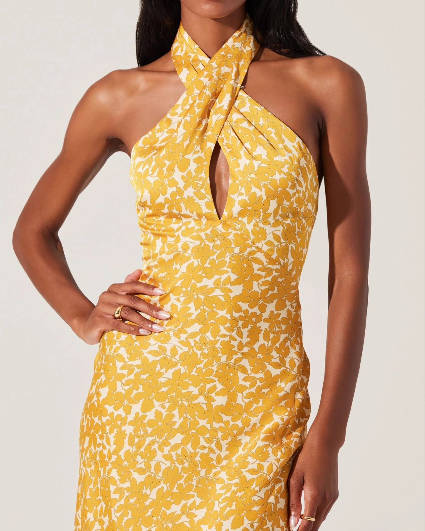 ASTR Marissa Floral Halter Neck Dress | Marigold Floral