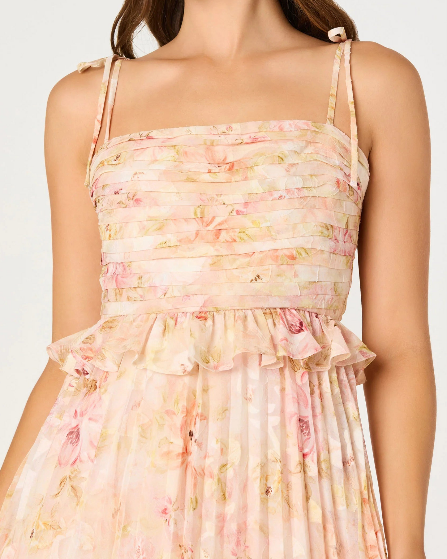 ASTR Emerys Pleated Floral Midi Dress | Pink Floral