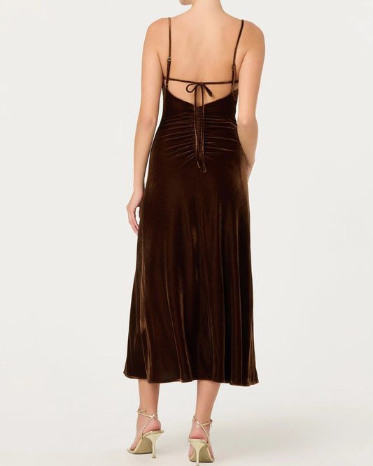 ASTR Valery Velvet Maxi Dress | Brown