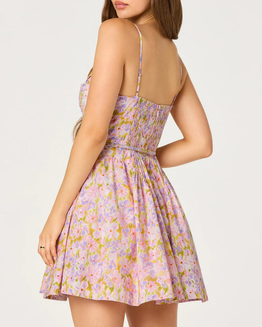 ASTR Isha Floral Sweetheart Mini Dress | Pink Lilac Floral