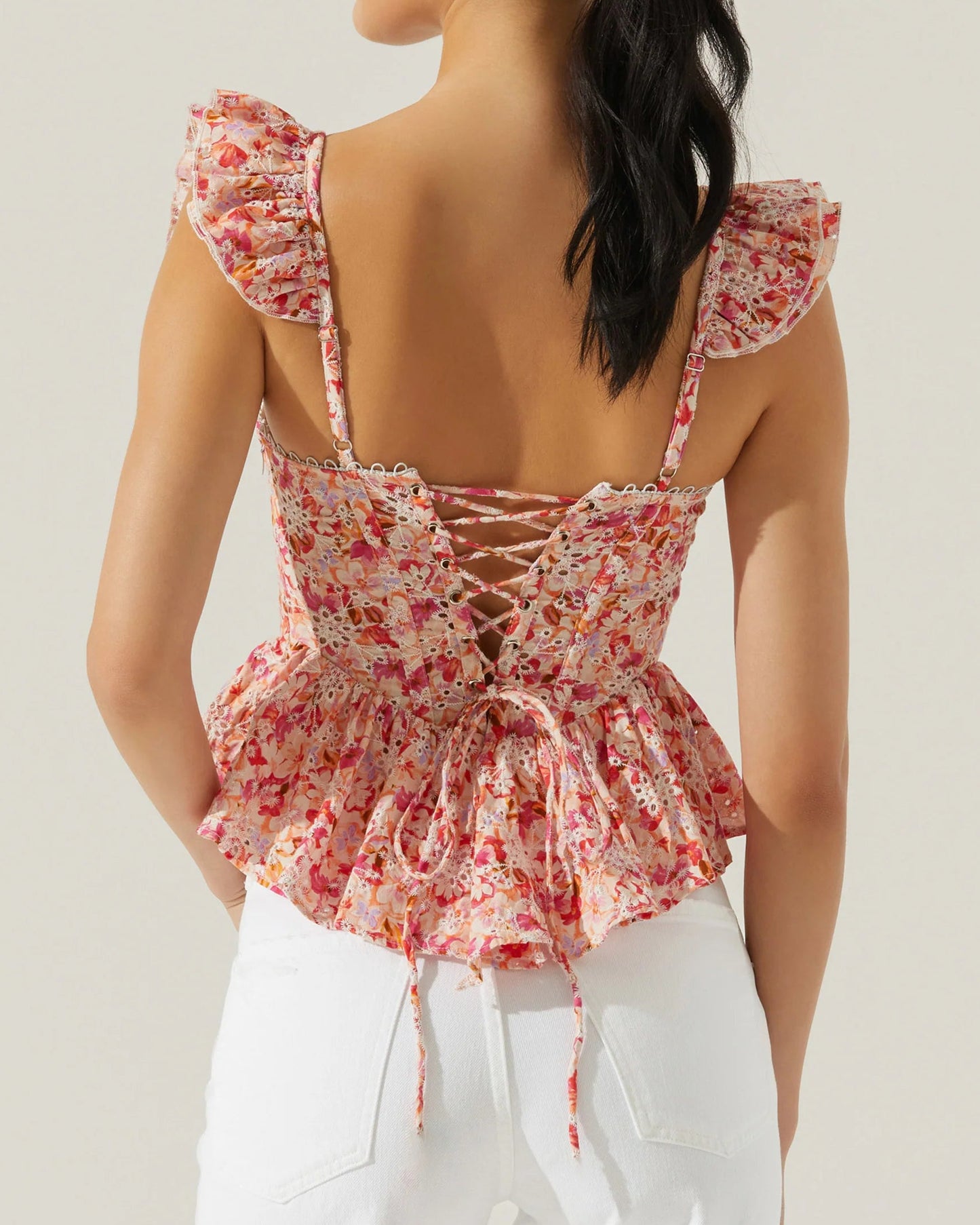 ASTR Baylin Floral Peplum Top | Pink Multi Floral