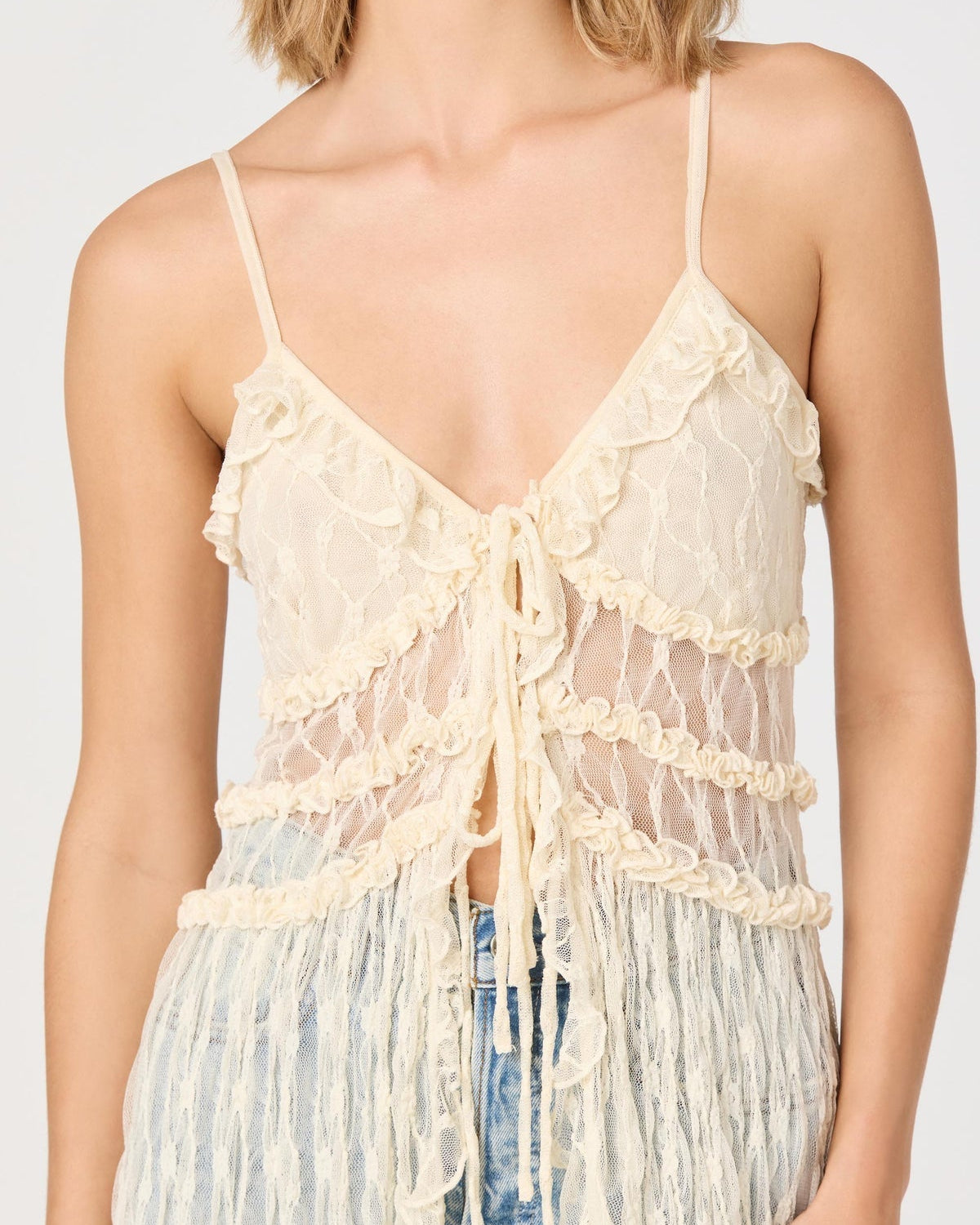 ASTR Sariyah Ruffle Lace Duster Top | Cream