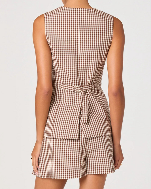 ASTR Karan Gingham Longline Vest | Brown Checker