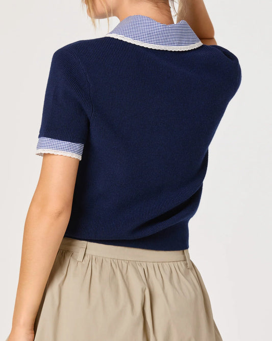 ASTR Marlee Mixed Media Cardigan | Navy Plaid