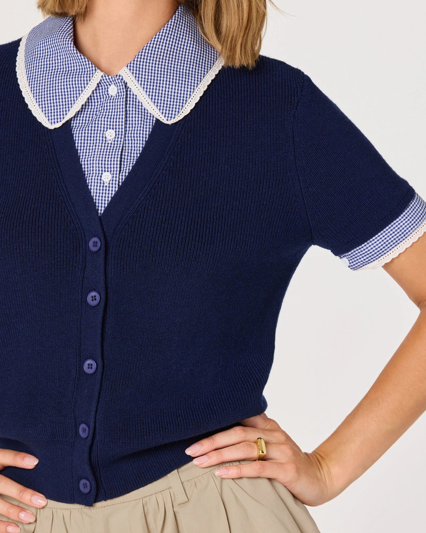 ASTR Marlee Mixed Media Cardigan | Navy Plaid