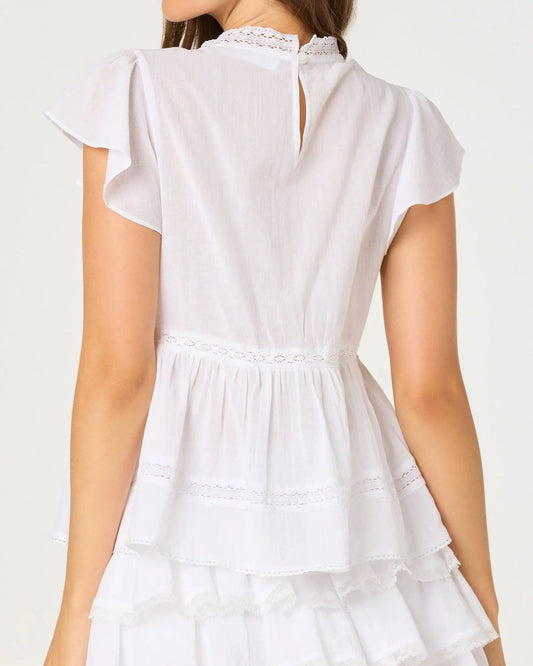 ASTR Jenny Eyelet Flutter Sleeve Top | White