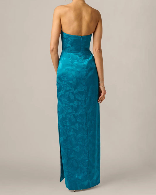Adrianna Strapless Floral Jacquard Plunge Gown | Peacock