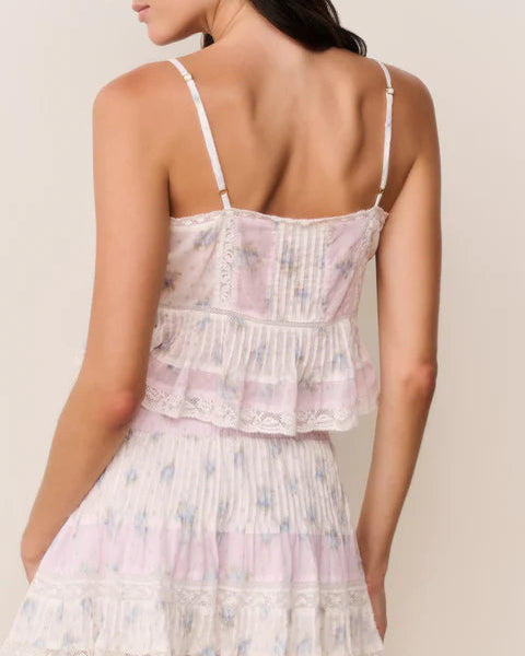 Love Shack Fancy Aleni Mixed Print Cotton Top | Lilac Vanilla